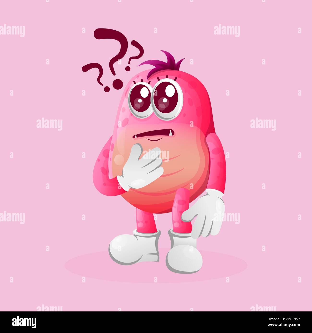 Cute pink monster asking questions. Perfect for kids, small business or e-Commerce, merchandise and sticker, banner promotion, blog or vlog channel Stock Vector