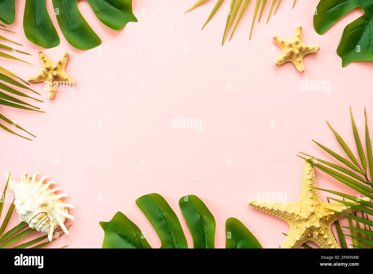Summer flat lay background tropacal leaves on white Stock Photo - Alamy
