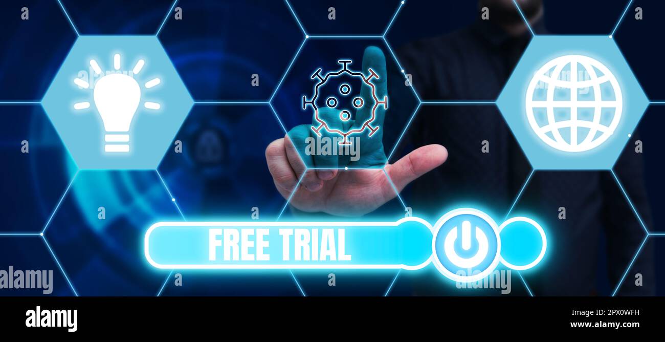 Try Product Sign displaying Free Trial, Conceptual photo Product or service offered ...