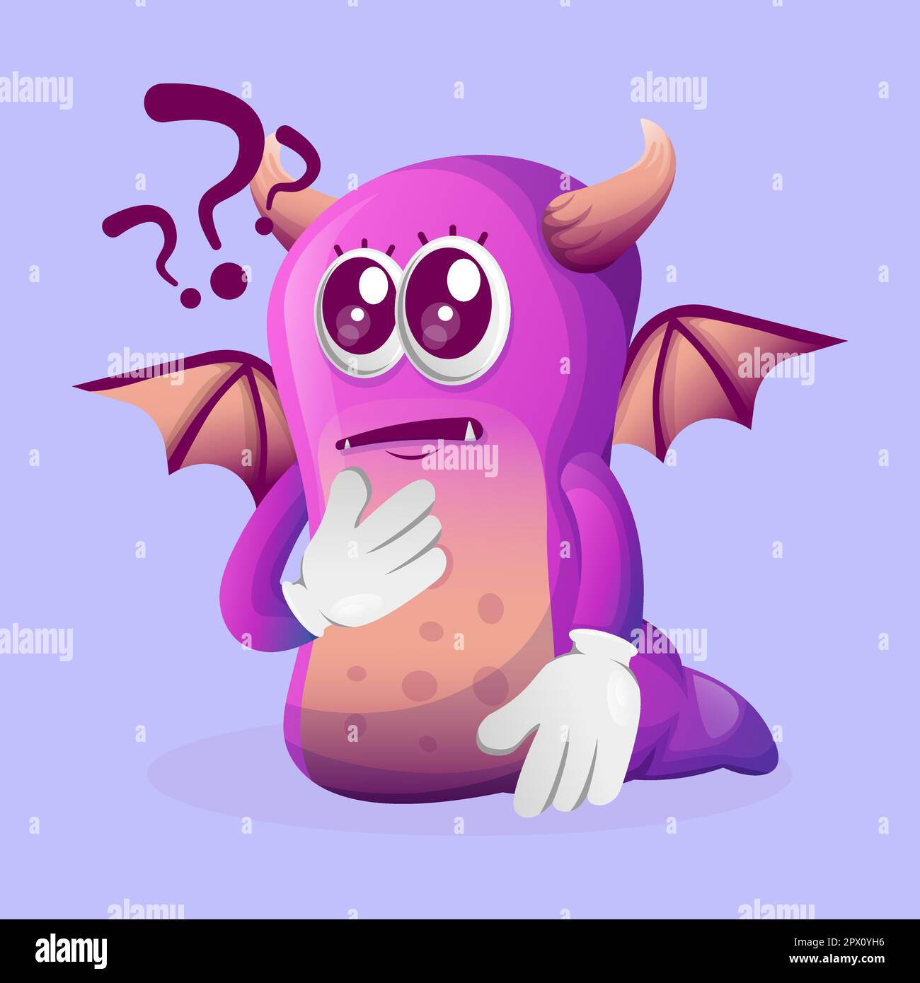 Cute purple monster asking questions. Perfect for kids, small business or e-Commerce, merchandise and sticker, banner promotion, blog or vlog channel Stock Vector