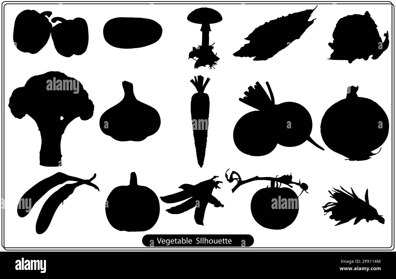 Vegetable silhouette,Vector silhouettes of vegetables, berries and