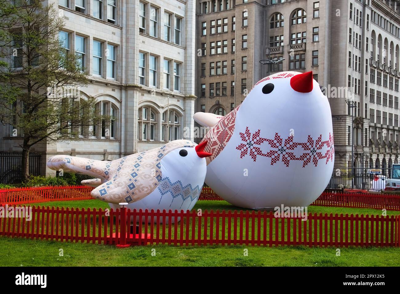 Liverpool, UK. 29th Apr, 2023. Soloveiko Songbird, known as the Nightingale in English, is the national bird of Ukraine. It is a symbol of song and happiness. 12 Soloveiko Songbirds from different regions of Ukraine are in Liverpool to contribute their song to the audiences at Eurovision. Credit: SOPA Images Limited/Alamy Live News Stock Photo