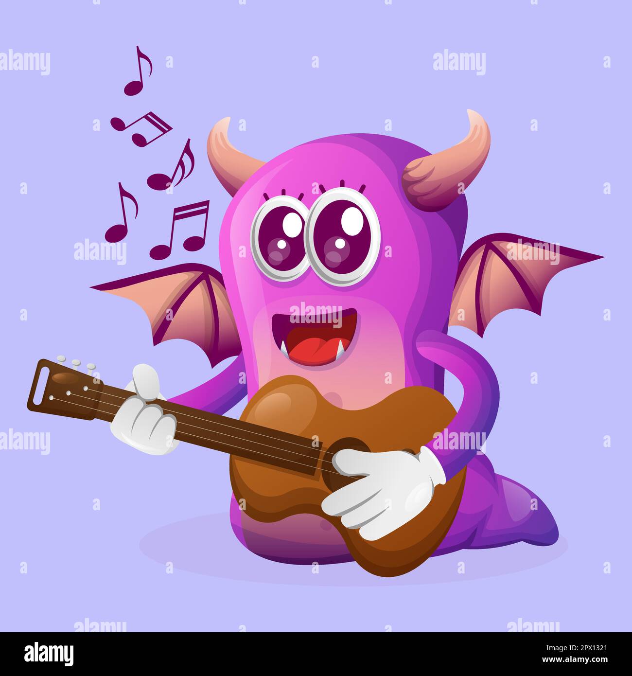 Cute purple monster playing guitar. Perfect for kids, small business or e-Commerce, merchandise and sticker, banner promotion, blog or vlog channel Stock Vector