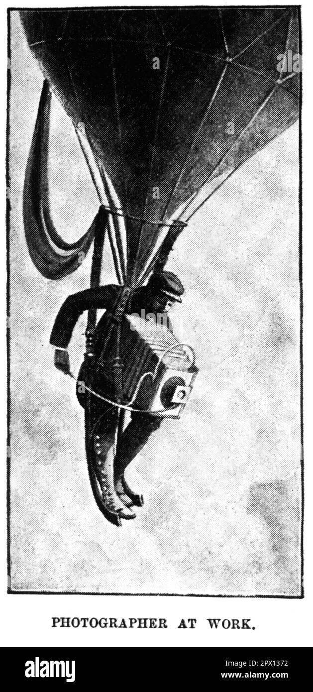 1800s 19TH CENTURY PHOTOGRAPHER WITH ANTIQUE BELLOWS CAMERA HANGING FROM A HOT AIR BALLOON ATTEMPTING TO TAKE AERIAL PHOTOGRAPH - o3160 HAR001 HARS B&W SKILL OCCUPATION SKILLS ADVENTURE DISCOVERY EXCITEMENT LOW ANGLE INNOVATION AVIATION EMPLOYMENT OCCUPATIONS CONCEPTUAL ATTEMPTING EMPLOYEE MID-ADULT MID-ADULT MAN ALOFT BELLOWS BLACK AND WHITE CAUCASIAN ETHNICITY HAR001 OLD FASHIONED Stock Photo