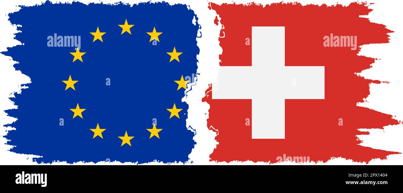 Switzerland and European Union grunge flags connection, vector Stock