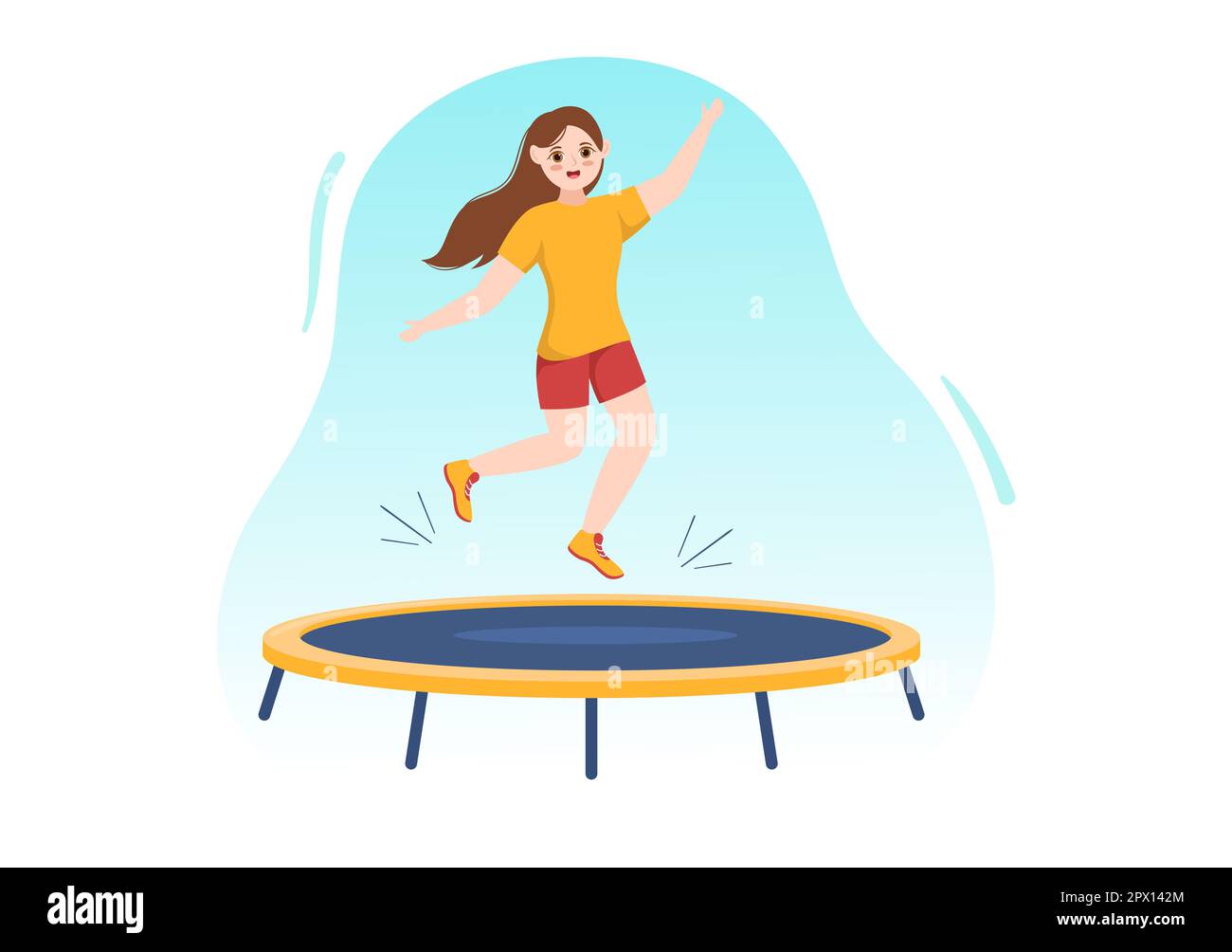 Trampoline Illustration with Youth Jumping On a Trampolines in Hand ...