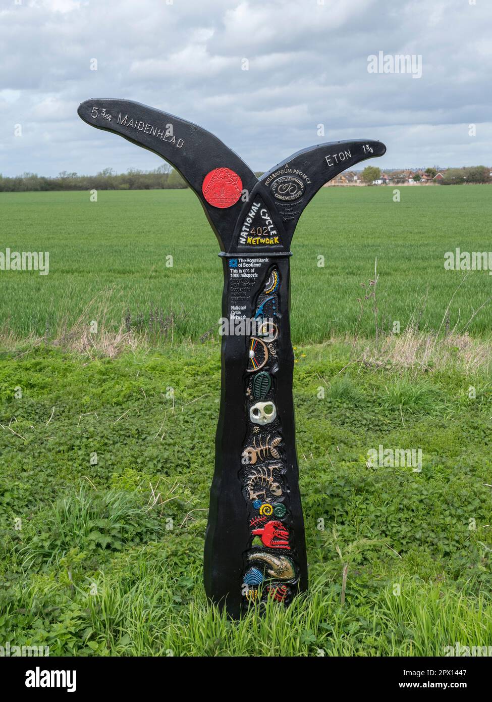 The National Cycle Network Millennium Milepost marker close to Dorney