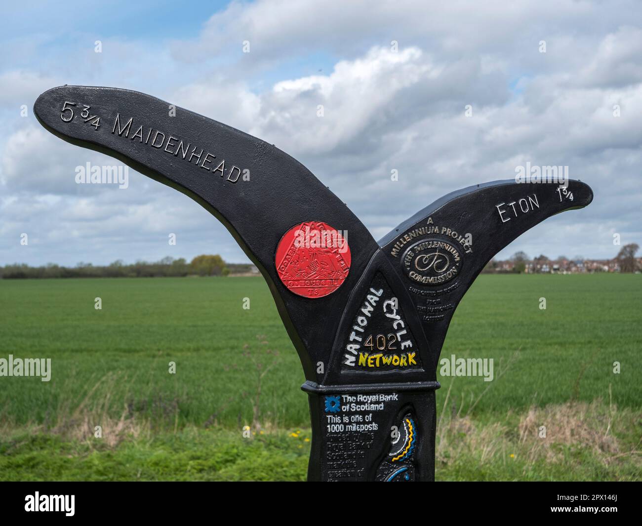 The National Cycle Network Millennium Milepost marker close to Dorney