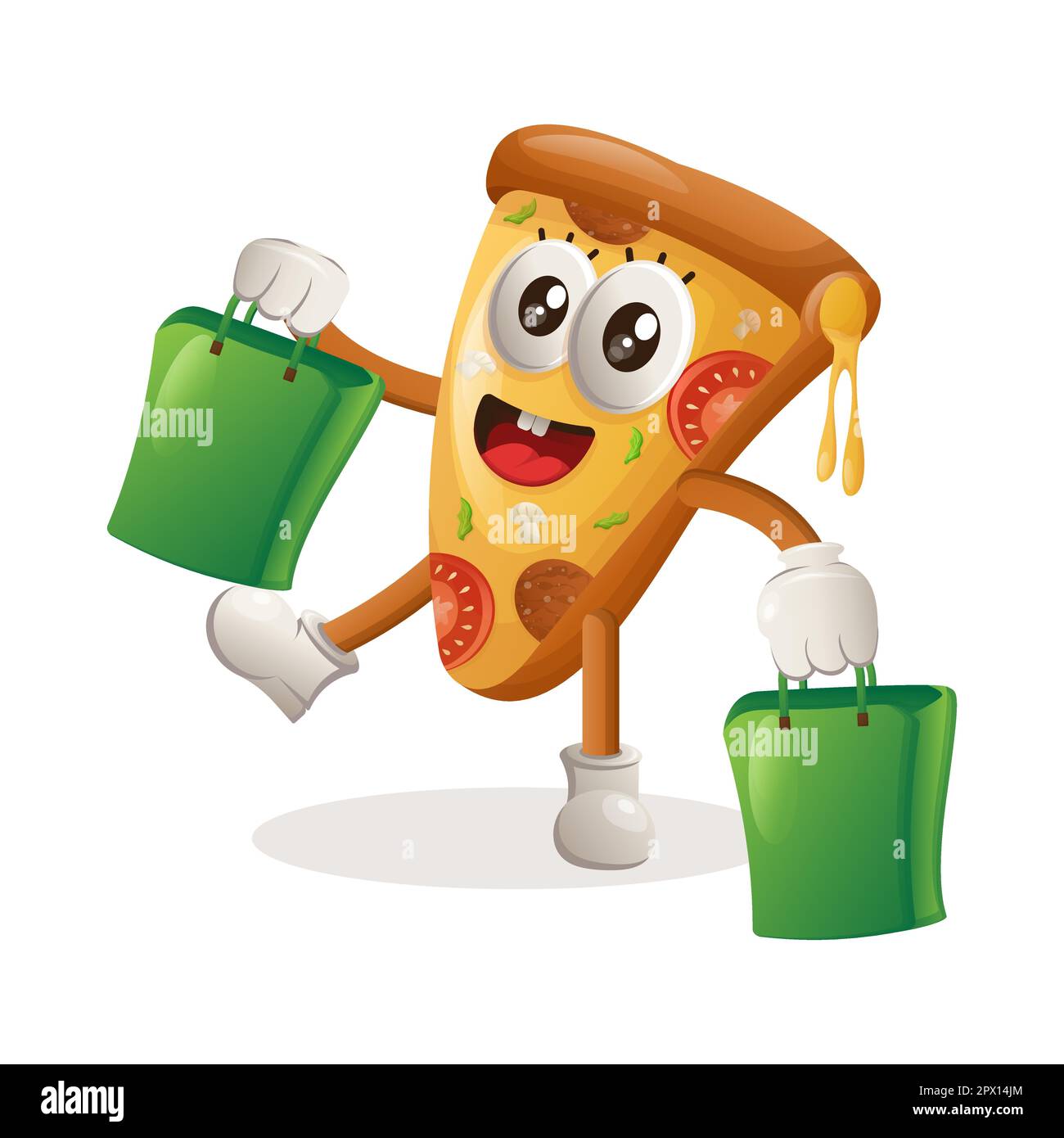 Cute pizza mascot happy shopping. Perfect for food store, small