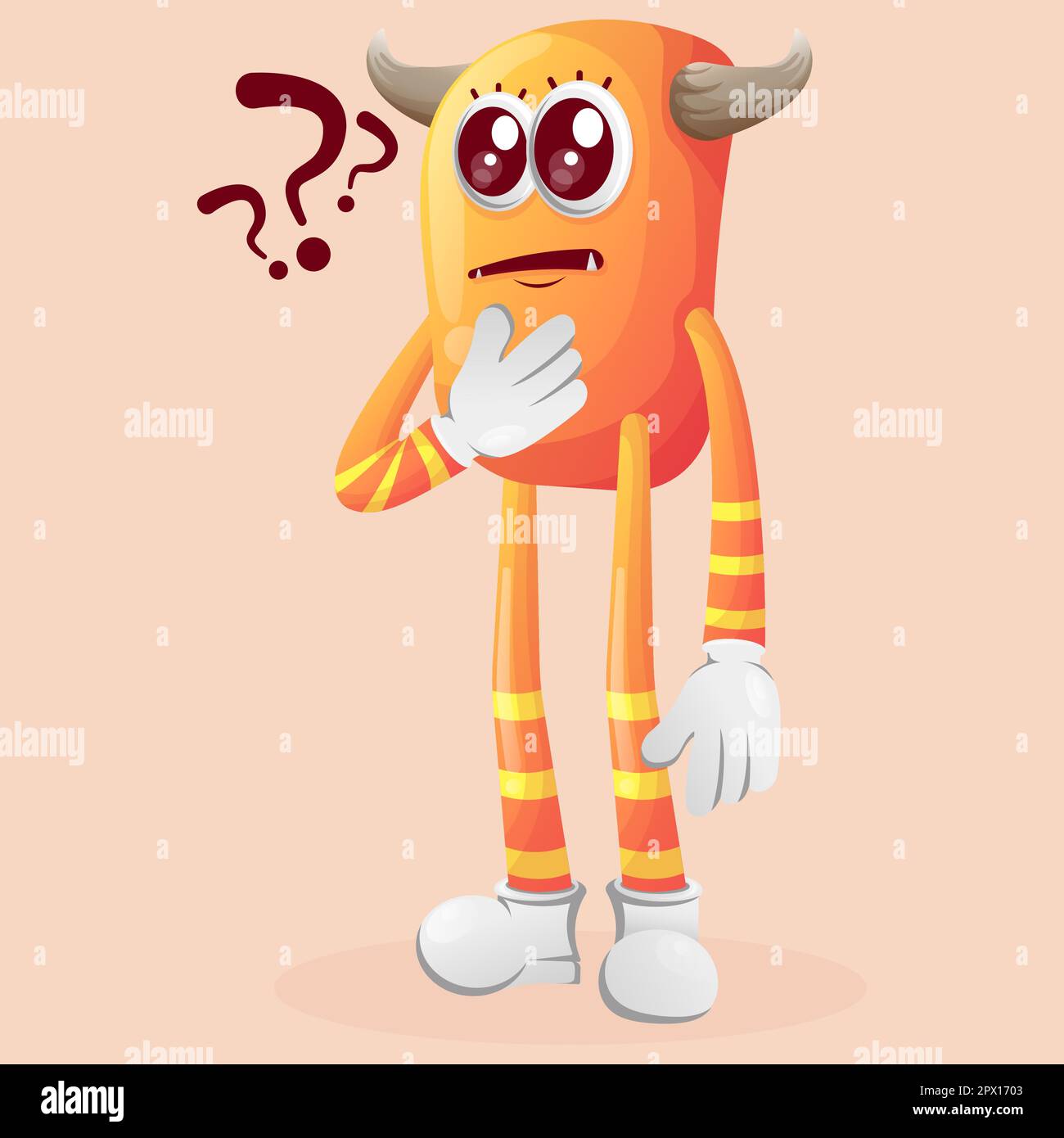 Cute orange monster asking questions. Perfect for kids, small business or e-Commerce, merchandise and sticker, banner promotion, blog or vlog channel Stock Vector