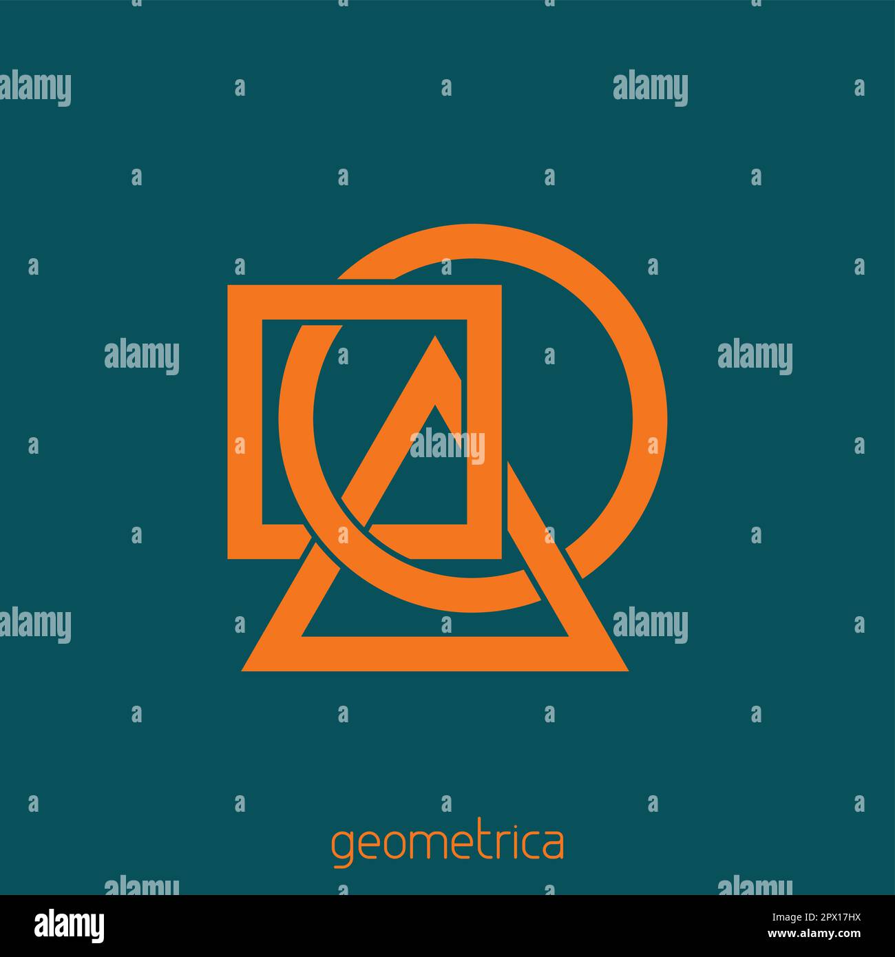 Template of simple geometrical logo with orange triangle, square and circle on a sherpa blue background. Vector Stock Vector