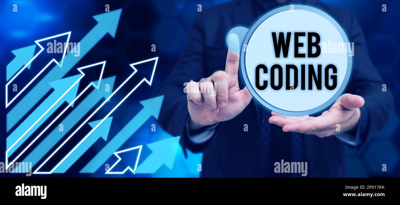 Writing displaying text Web Coding, Word Written on work involved in developing a web site for the Internet Stock Photo