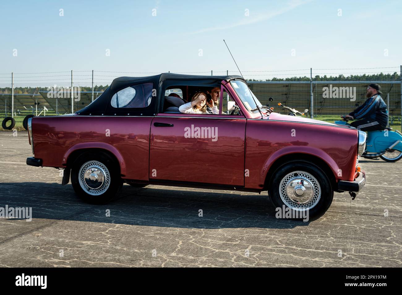 FINOWFURT, GERMANY - APRIL 22, 2023: Compact car Trabant P50 cabriolet. Meeting of fans of retro cars of the Eastern bloc (Ostfahrzeugtreffen). Stock Photo