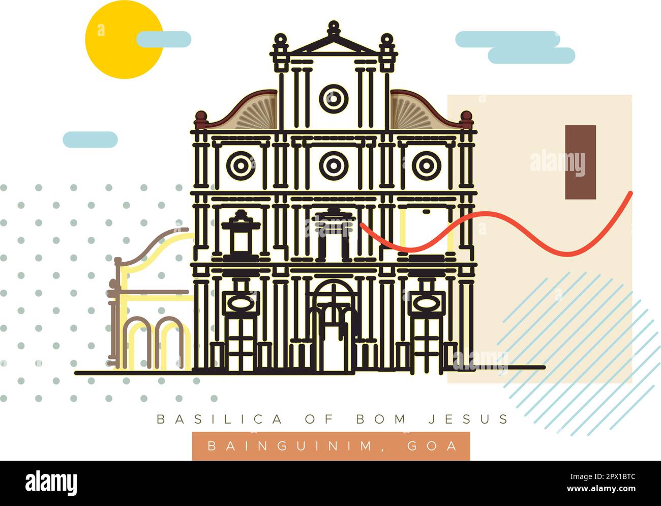 Basilica of Bom Jesus - Goa - Stock Illustration as EPS 10 File Stock Vector