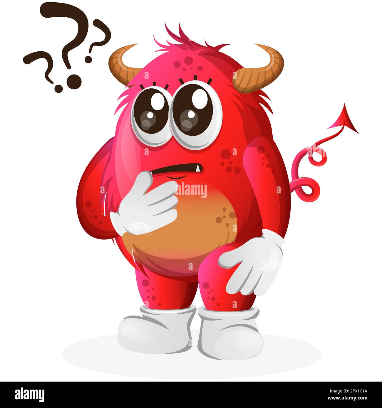 Cute red monster asking questions. Perfect for kids, small business or e-Commerce, merchandise and sticker, banner promotion, blog or vlog channel Stock Vector