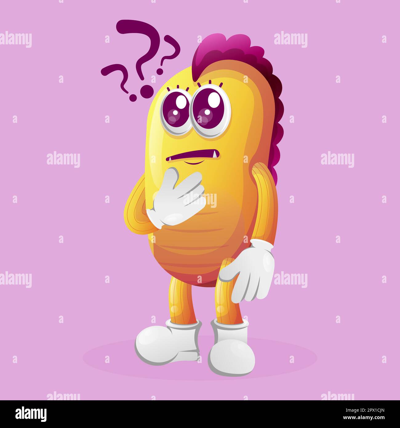 Cute yellow monster asking questions. Perfect for kids, small business or e-Commerce, merchandise and sticker, banner promotion, blog or vlog channel Stock Vector