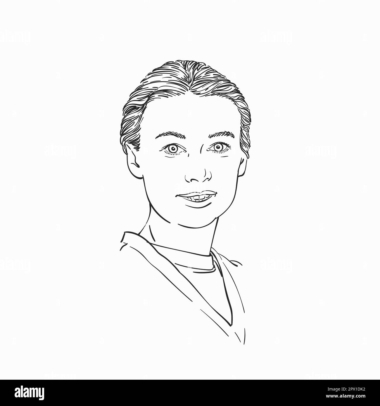 Young woman portrait with combed hair and V shape neckline, Vector ...