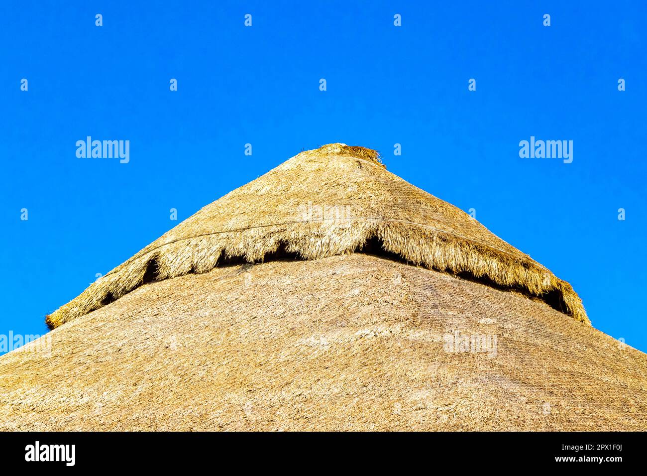 Palapa roof with clear blue sky in paradise in Chiquila Lazaro Cardenas