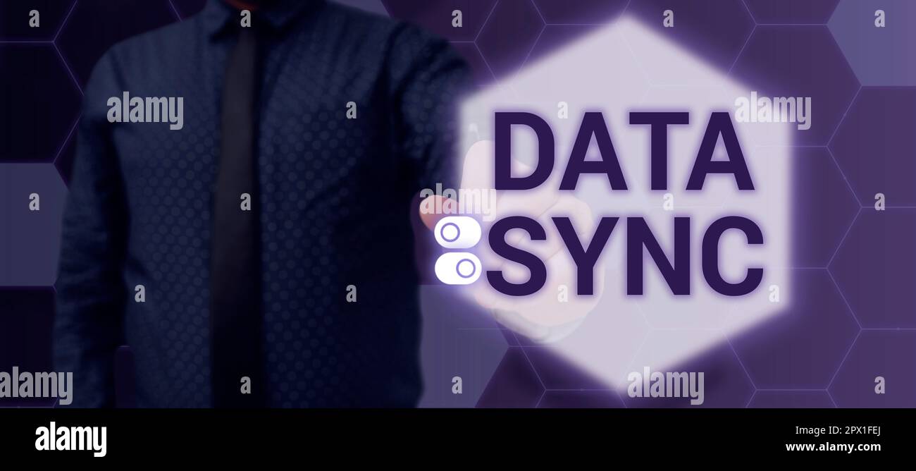 Handwriting text Data Sync, Conceptual photo data that is continuously generated by different sources Stock Photo