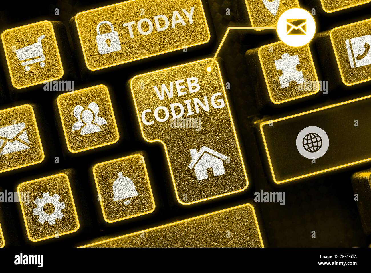 Text showing inspiration Web Coding, Internet Concept work involved in developing a web site for the Internet Stock Photo