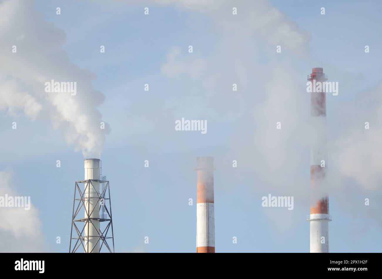 Chimneys of a pulp and paper industry. Nippon Paper Industries. Kushiro