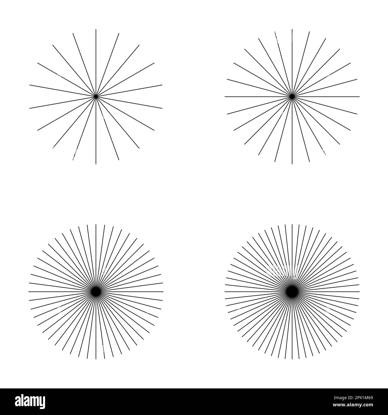 Set of converging radiating lines burst icon, geometric sunburst ...