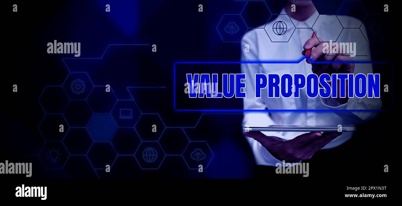 Hand writing sign Value Proposition, Concept meaning service make company or product attractive