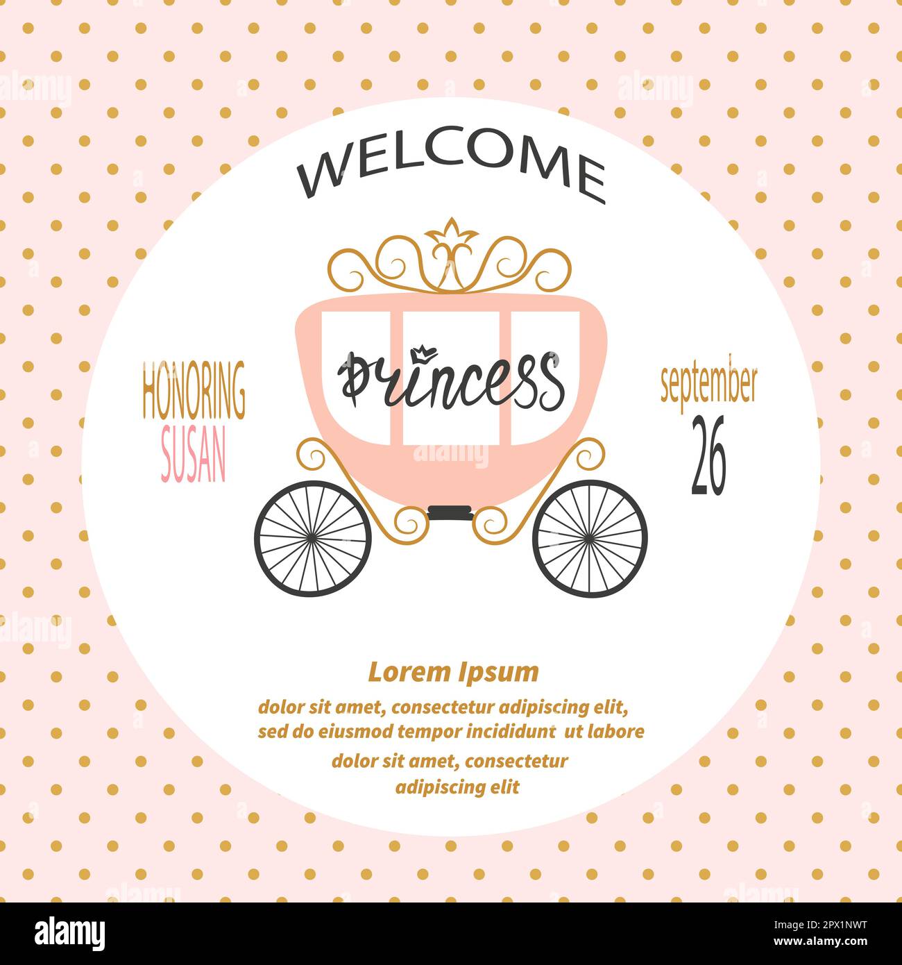 Baby shower girl. Vector invitation card design with princess carriage ...