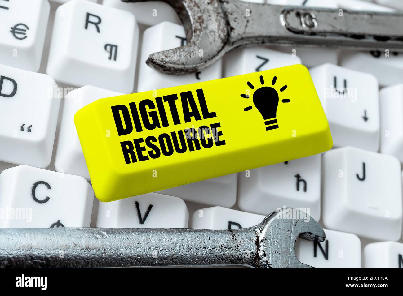 Conceptual caption Digital Resource, Word for content that distributed digitally over the Internet Stock Photo