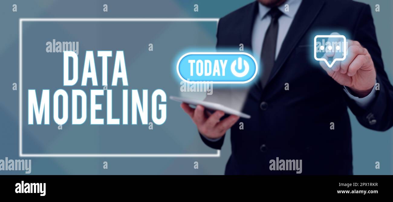 Conceptual display Data Modeling, Word Written on process of transferring data between data storage systems Stock Photo