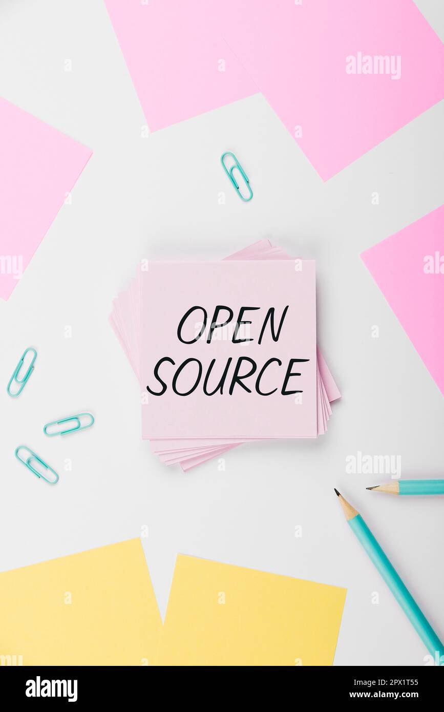 Text caption presenting Open Source, Conceptual photo denoting software which original source code freely available Stock Photo