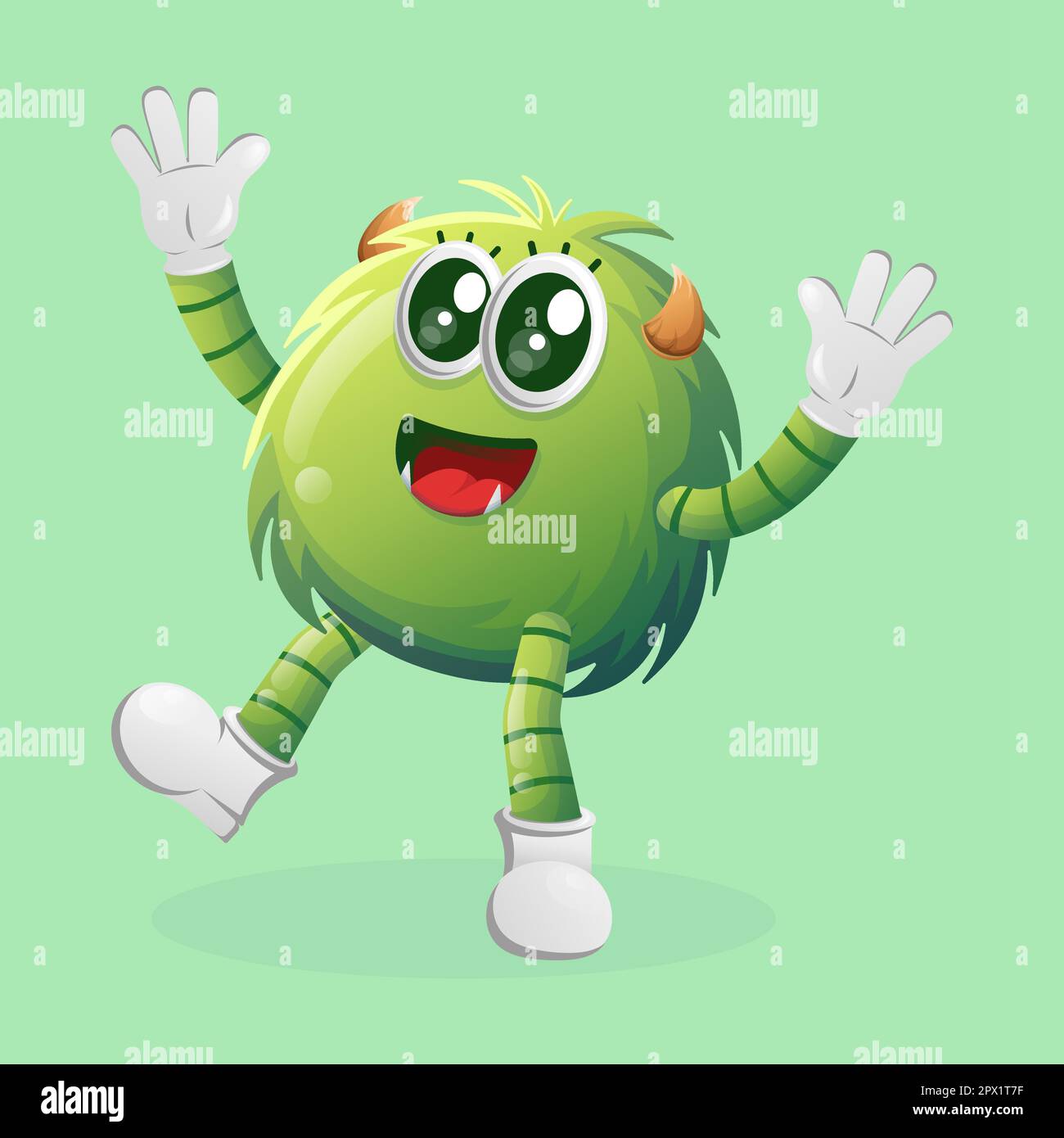 Cute green monster playful and happy. Perfect for kids, small business or e-Commerce, merchandise and sticker, banner promotion, blog or vlog channel Stock Vector