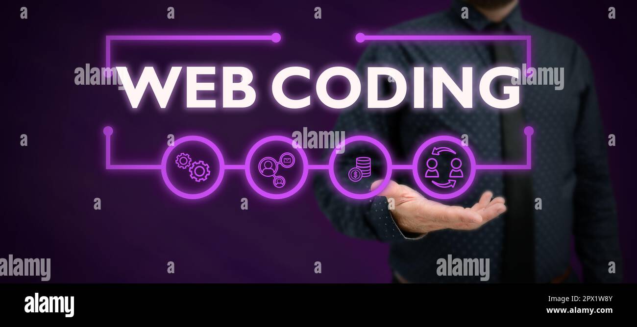 Writing displaying text Web Coding, Business concept work involved in developing a web site for the Internet Stock Photo