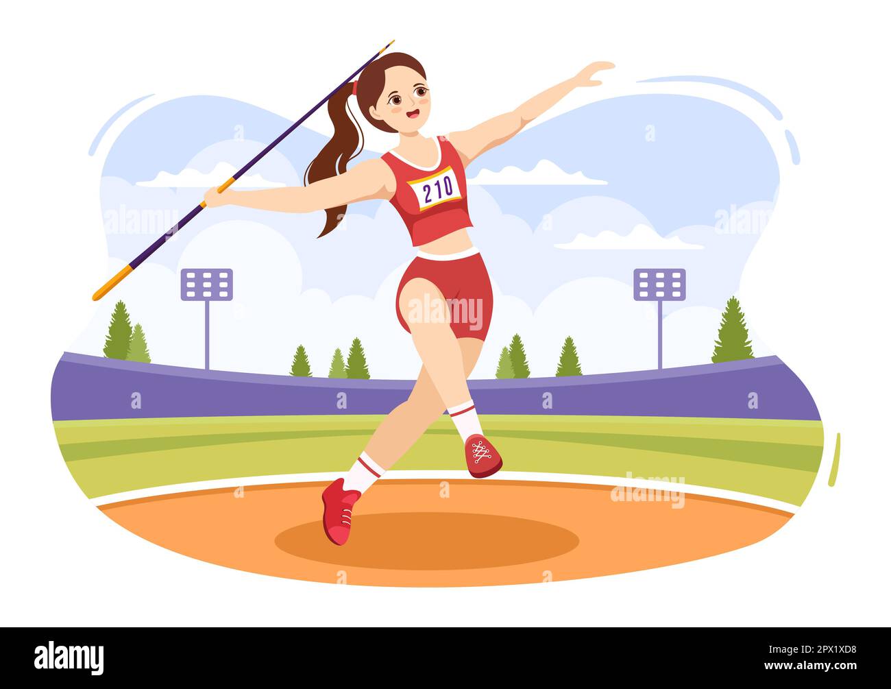 Javelin Throwing Athlete Illustration using a Long Lance Shaped Tool to