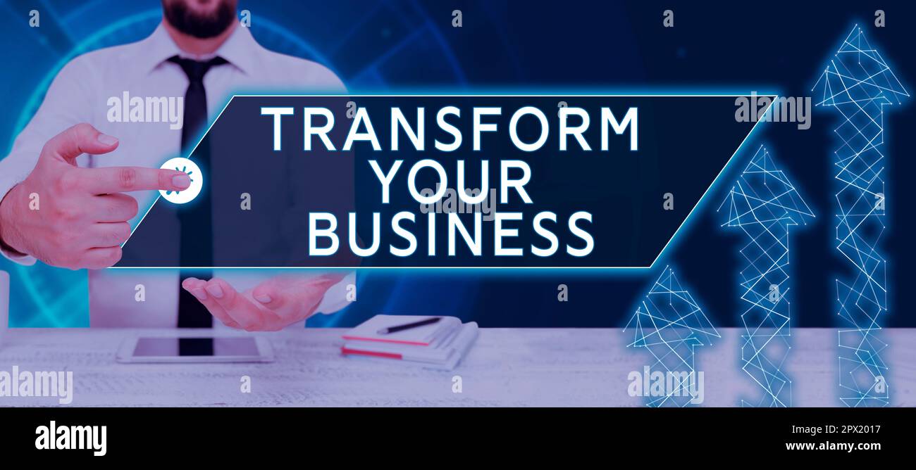 Conceptual caption Transform Your Business, Word for Modify energy on innovation and sustainable growth Stock Photo