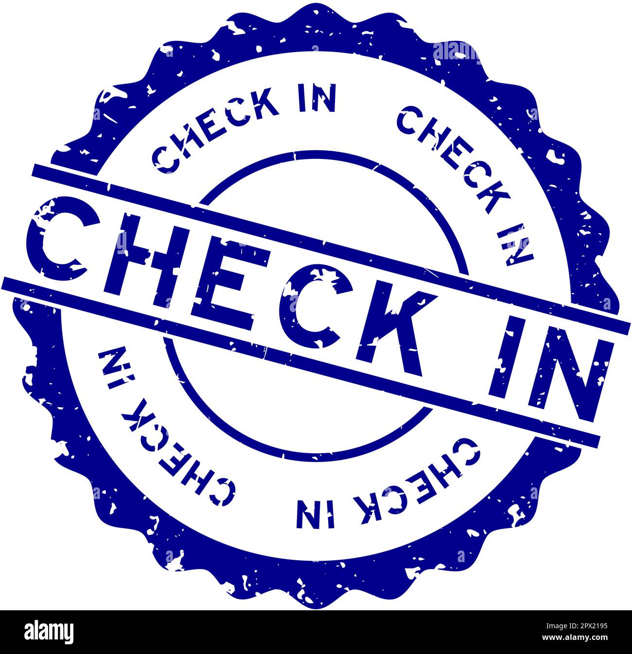 Grunge blue check in word round rubber seal stamp on white background ...