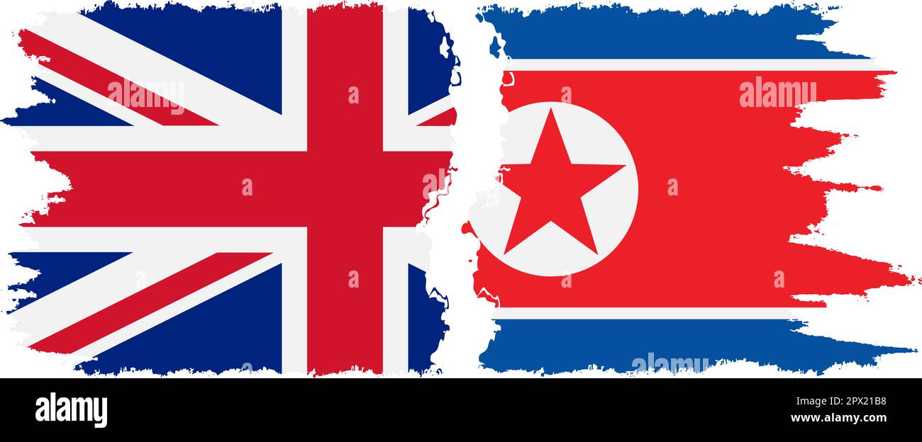 North Korea and UK grunge flags connection, vector Stock Vector
