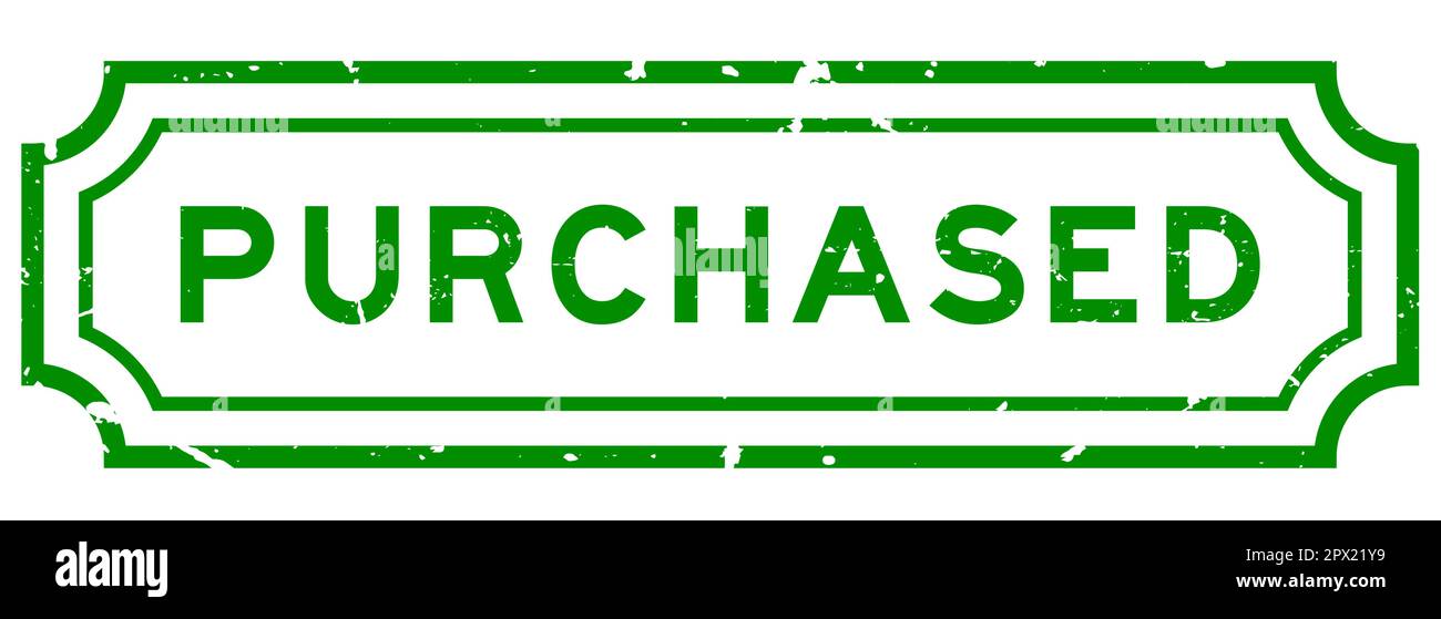 Grunge green purchased word rubber seal stamp on white background Stock ...