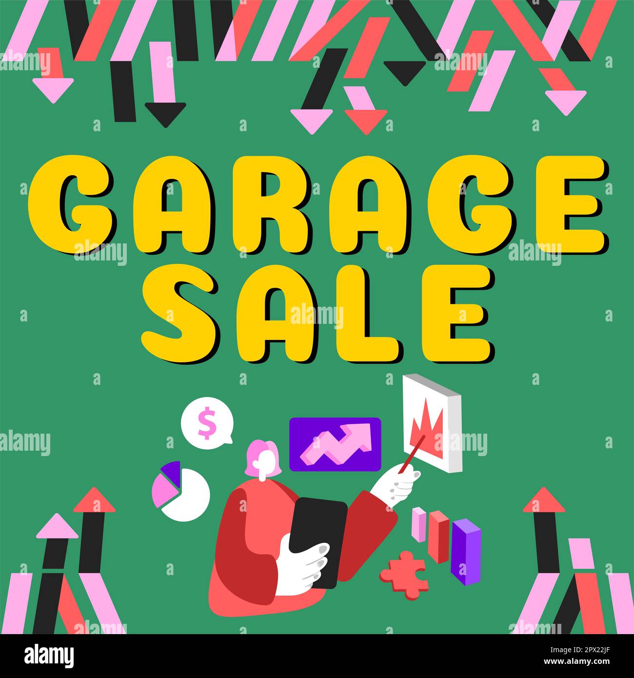 Text sign showing Garage Sale, Word for sale of miscellaneous household