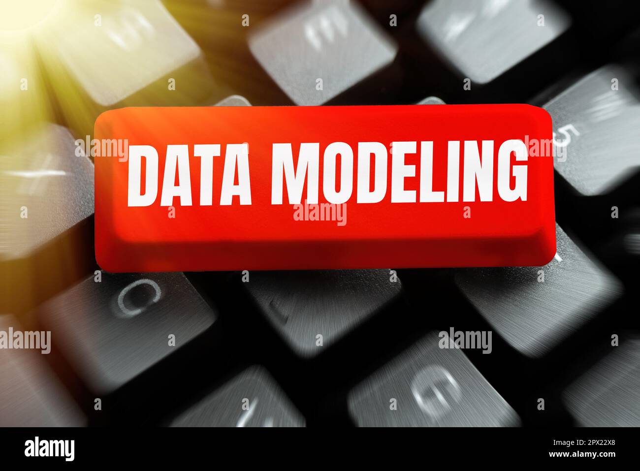 Text caption presenting Data Modeling, Business idea process of transferring data between data storage systems Stock Photo