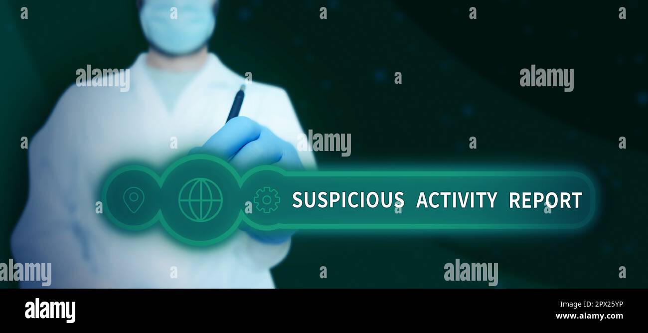 Hand writing sign Suspicious Activity Report, Concept meaning account