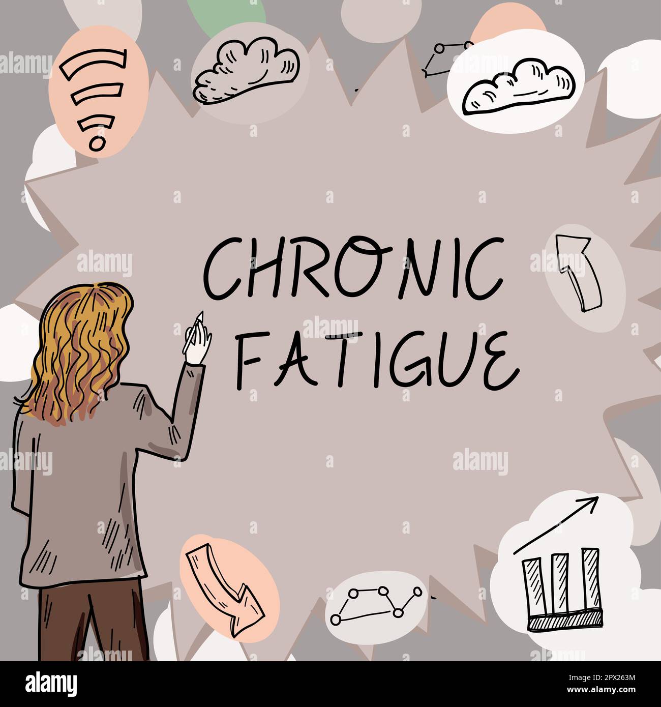 Hand writing sign Chronic Fatigue, Word Written on A disease or condition that lasts for longer time Stock Photo