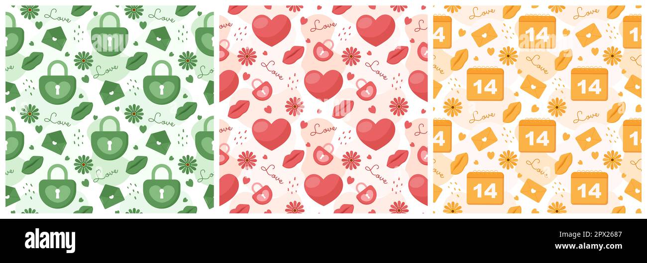 Set of Happy Valentines Day Seamless Pattern Design Love Greeting Card ...