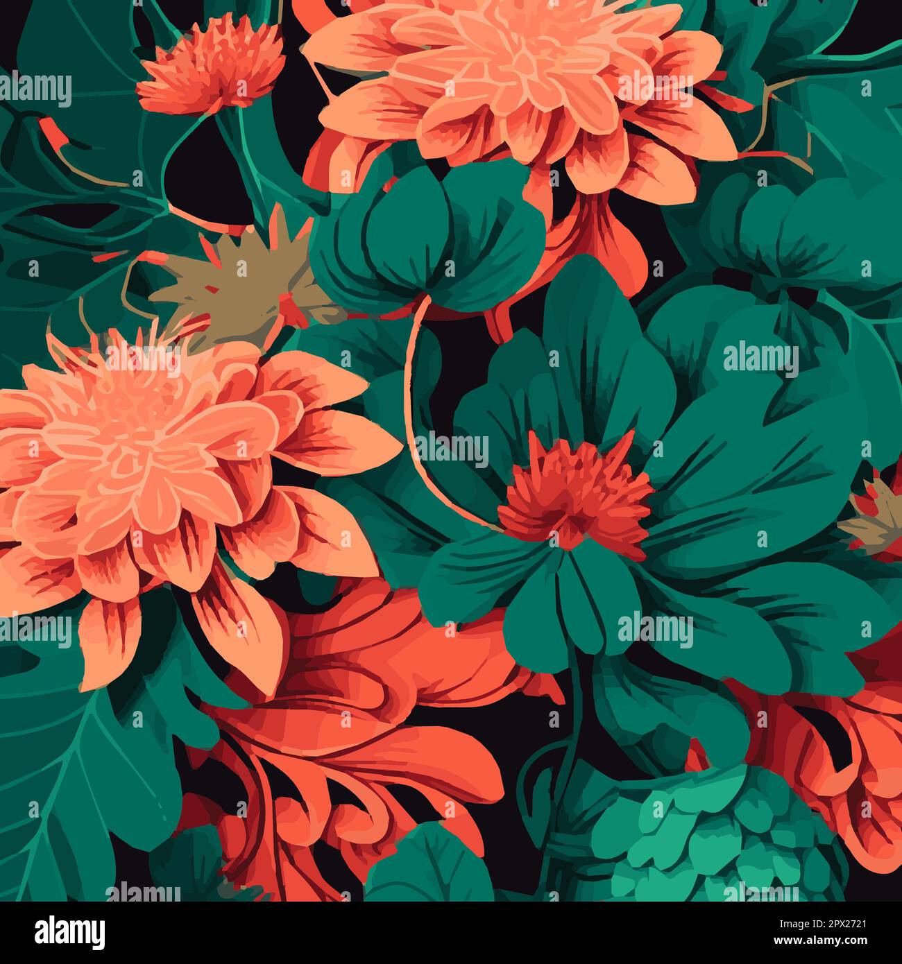 Seamless pattern of green tropical leaves with strelitzia, plumeria and ...