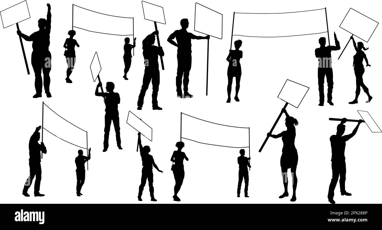 March Strike Rally Picket Protestor Silhouettes Stock Vector Image