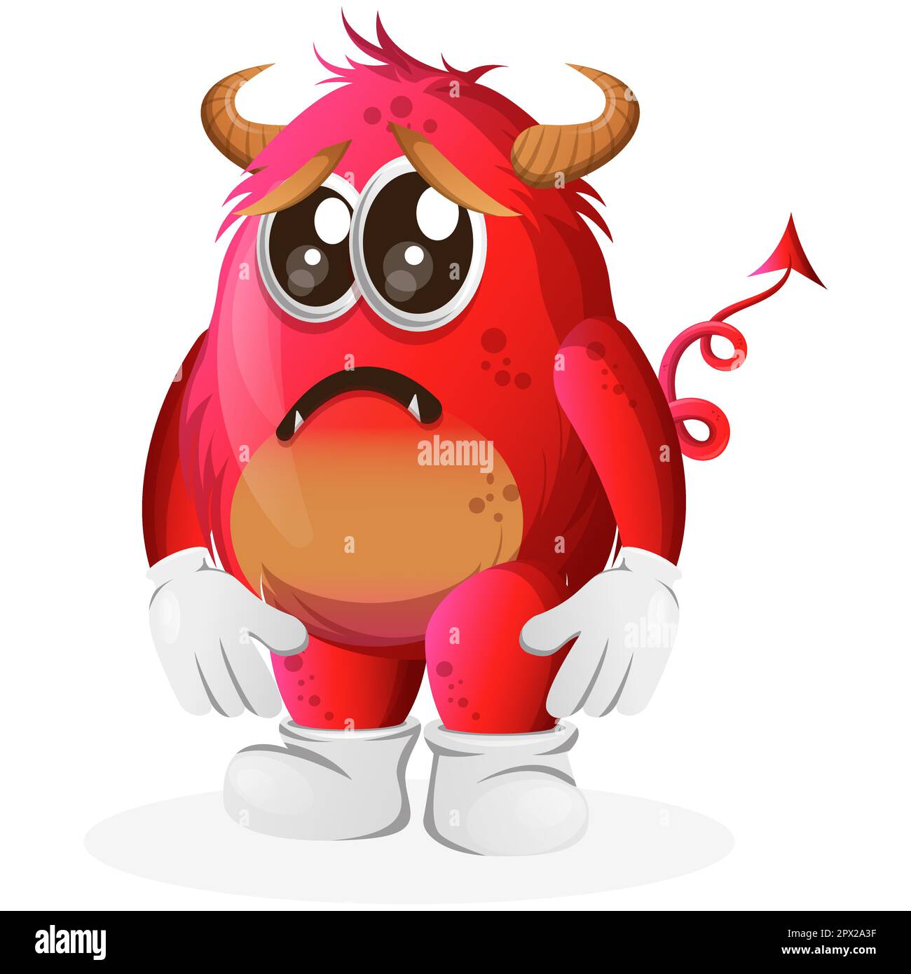 Cute red monster with sad expression. Perfect for kids, small business or e-Commerce, merchandise and sticker, banner promotion, blog or vlog channel Stock Vector