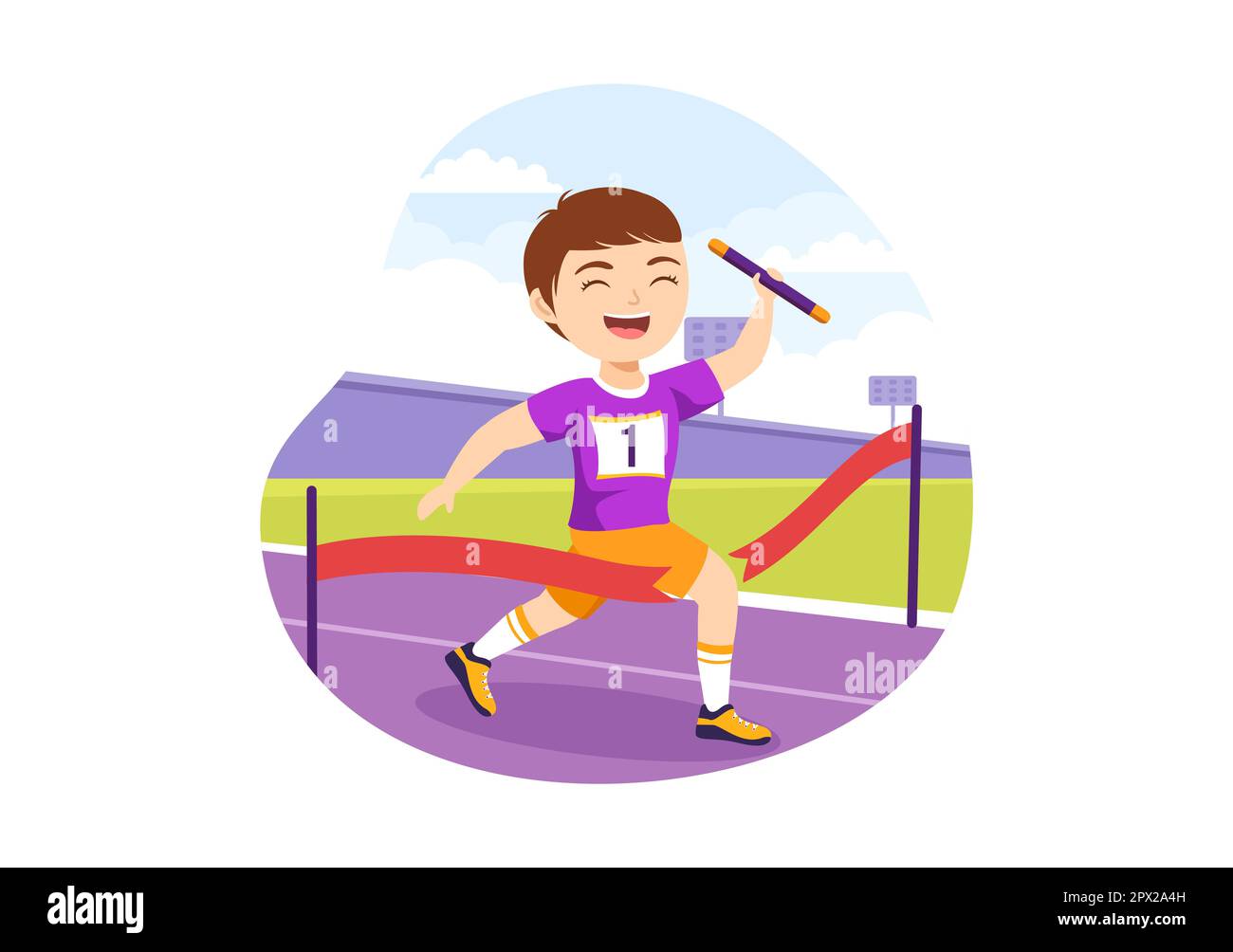 Relay Race Illustration Kids by Passing the Baton to Teammates Until