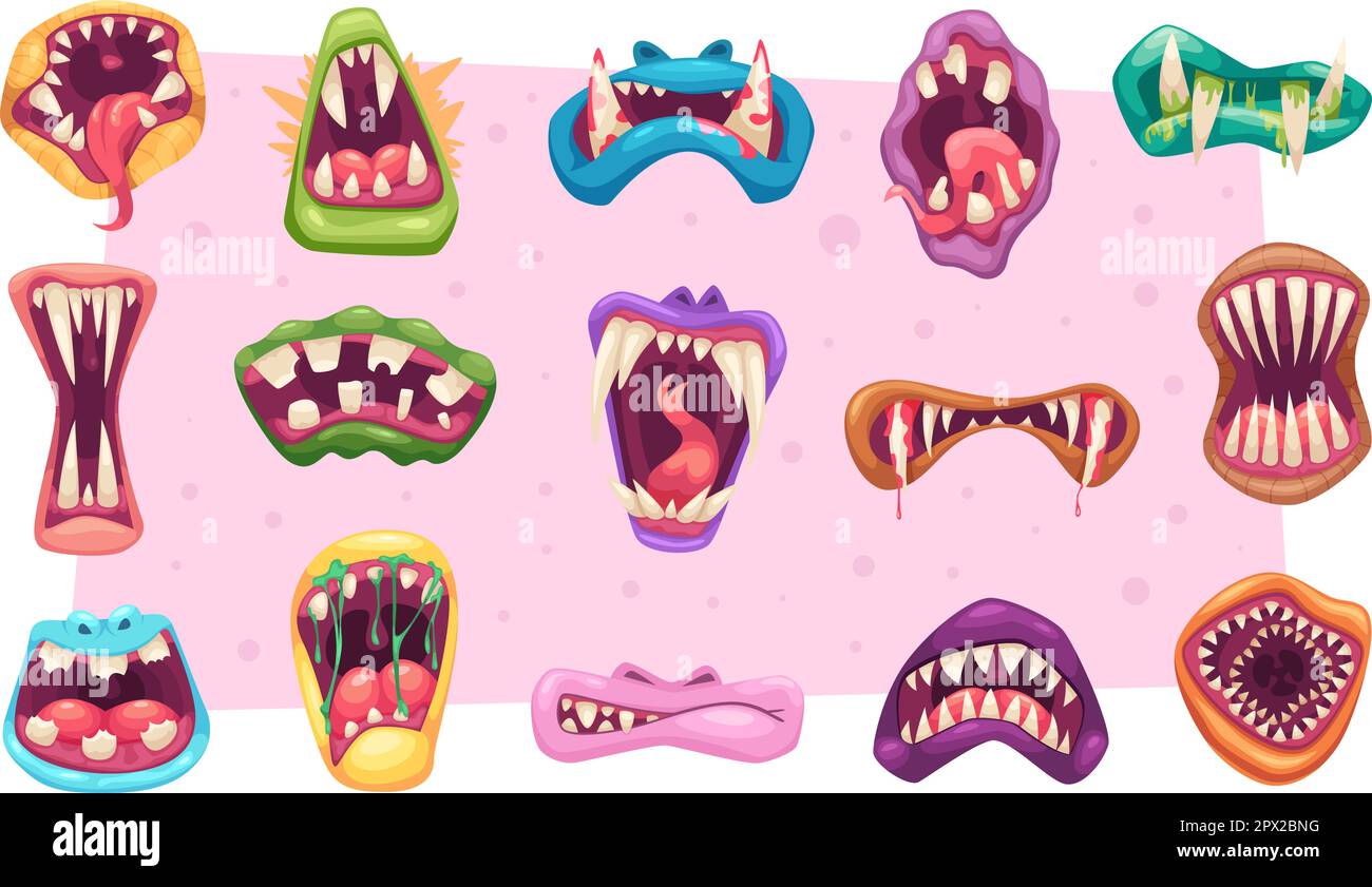 Scary Mouth Monsters Expression Faces Exact Vector Illustrations Of Cartoon Mouth Stock Vector 