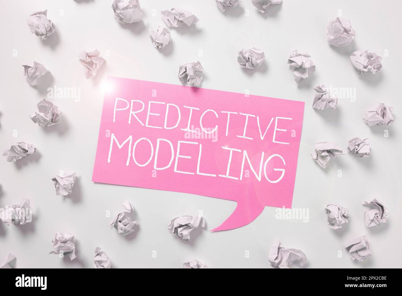 Text caption presenting Predictive Modeling, Word for maintenance strategy driven by predictive analytics Stock Photo