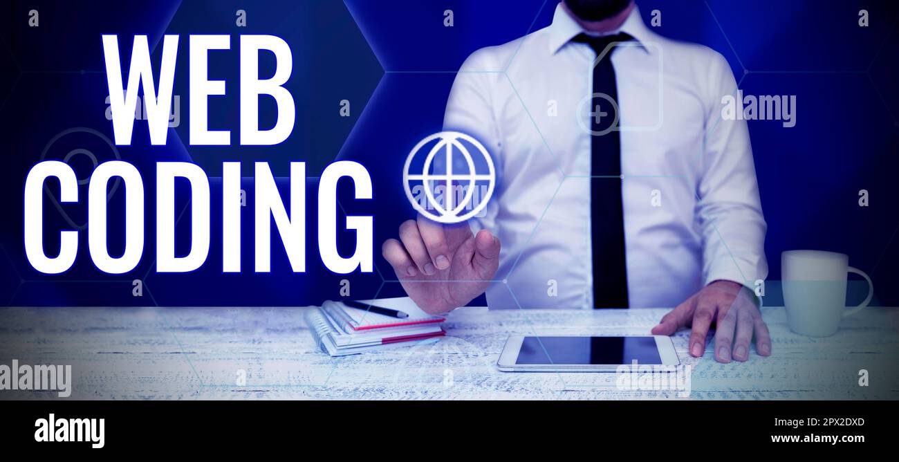 Handwriting text Web Coding, Word Written on work involved in developing a web site for the Internet Stock Photo